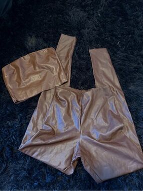 SKIMS Brown Faux Leather Jumpsuit Set